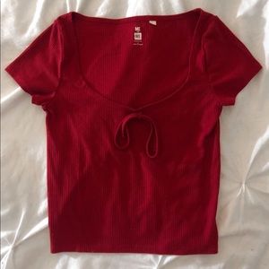 Pacsun Red Ribbed Bow Top